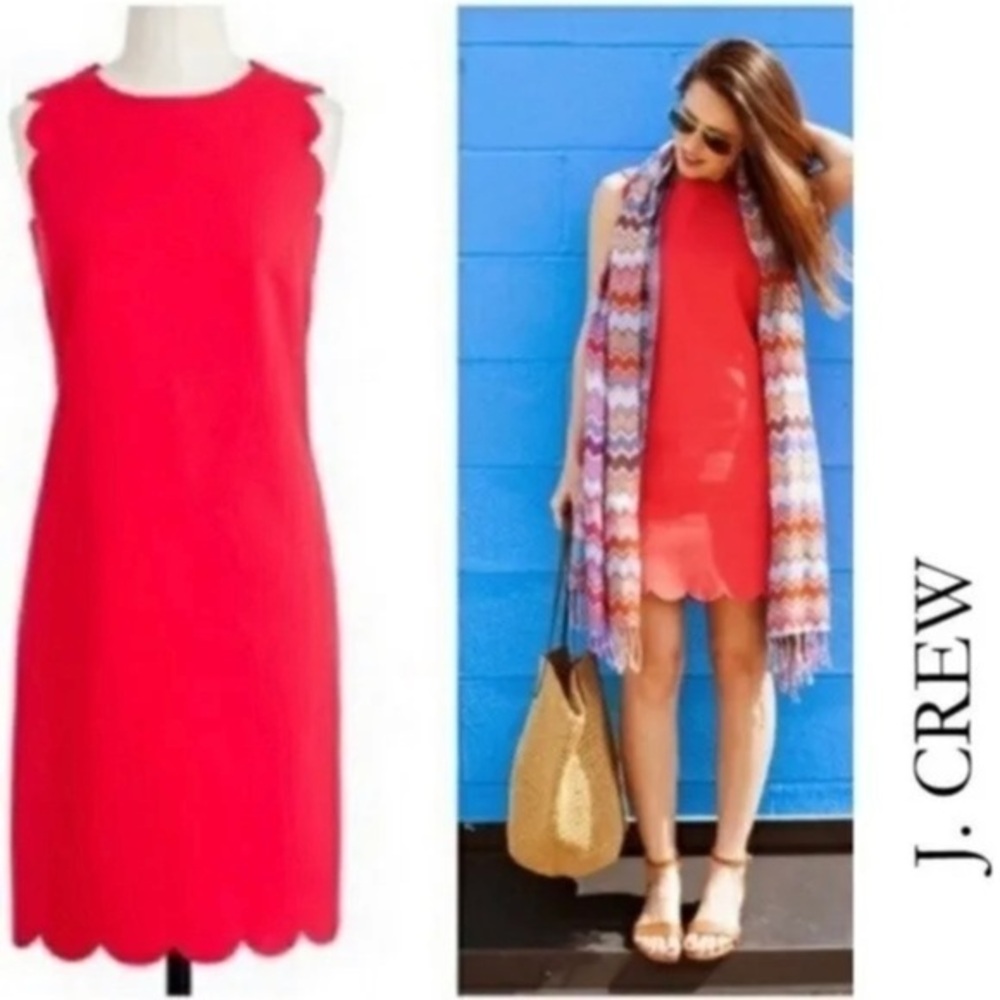 J. Crew Scalloped Shift Dress Coral Lazer Cut Style 63746 size 4